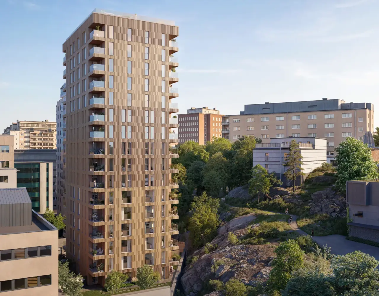 Ekedalsterrassen och parkstråket sedda från Norr Mälarstrand